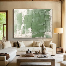Load image into Gallery viewer, Textured Green and White Abstract Painting for Minimalist Study &amp; Nature - Inspired Yoga Studio DKH274
