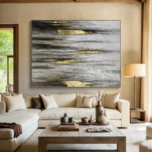 Load image into Gallery viewer, Enormous Gray and Gold Textured Abstract Acrylic for Industrial - Style Home Office &amp; Glamorous Entryway LargeART0321
