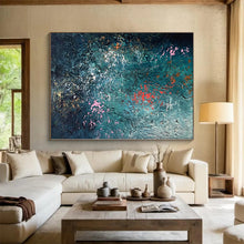 Load image into Gallery viewer, Hand - painted Oversized Teal - Toned Textured Abstract Acrylic Art for Calm Bedrooms LargeART0002
