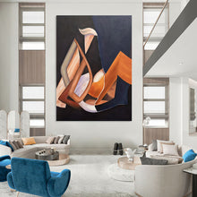 Load image into Gallery viewer, “Geometric Shapes in Warm Tones” Abstract Cubist - Inspired Painting on Canvas, Modern Interior Art DKH927
