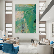 Load image into Gallery viewer, “Abstract Green and Yellow Landscape” - Green, Yellow, Blue Abstract Art on Canvas DKH1270
