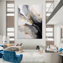 Load image into Gallery viewer, Gold &amp; Gray Abstract Swirl Painting, Perfect for Modern Gallery Wall &amp; Elegant Dining Room LargeART2066
