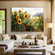 Load image into Gallery viewer, Hand - painted Extensive Sunflower Field Landscape Acrylic Art for Cheerful Dining Rooms LargeART1760
