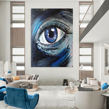 Load image into Gallery viewer, Expressive Abstract Eye Painting, Deep Blue Textured Art for Psychologist’s Office &amp; Introspective Nook LargeART2187
