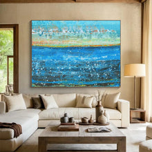 Load image into Gallery viewer, Hand - painted Large - sized Detailed Blue Sea with Bubbles Acrylic Art for Coastal - Themed Bedrooms LargeART1794
