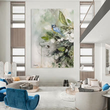 Load image into Gallery viewer, “Blue Bird and Blooms” - Nature - Inspired Bird and Flower Art, Abstract Painting on Canvas DKH1085
