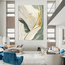 Load image into Gallery viewer, “Green &amp; Gold Abstract Swirls” - Luxe Abstract Art on Canvas DKH1495
