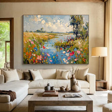 Load image into Gallery viewer, Riverbank “Serene Blossoms” Painting on Canvas, Idyllic Landscape Decor DKH833
