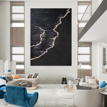 Load image into Gallery viewer, “Black &amp; White Waves” Abstract Coastal - Inspired Painting on Canvas, Dramatic Decor DKH959
