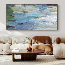 Load image into Gallery viewer, Large - Format Hand - painted Blue - Toned Abstract Mosaic Acrylic Art for Coastal - Inspired Studies LargeART0176
