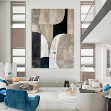 Load image into Gallery viewer, “Monochrome Shape Abstract Collage” - Black, White, Grey Abstract Art on Canvas DKH1320
