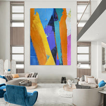 Load image into Gallery viewer, “Geometric Color Block Abstract” - Blue, Orange, Purple Abstract Art on Canvas DKH1343
