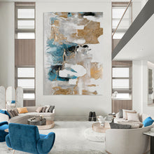 Load image into Gallery viewer, Minimalist Abstract Art, Gold - Accented Neutral Painting for Luxury Bedroom &amp; Sophisticated Office LargeART2245
