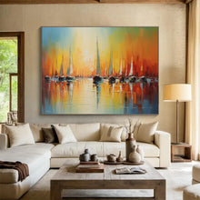 Load image into Gallery viewer, Sailboat Sunset “Vibrant Harbor” Painting on Canvas, Luminous Maritime Art DKH864
