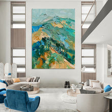 Load image into Gallery viewer, Green &amp; Blue Impasto Mountain Art, Ideal for Adventure - Inspired Office &amp; Cozy Cabin LargeART2120
