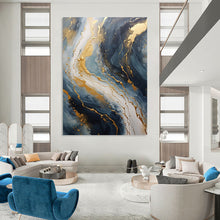 Load image into Gallery viewer, “Blue and Gold Marble - Like Abstract” - Modern Abstract Art on Canvas DKH1599
