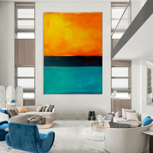 Load image into Gallery viewer, Orange, Black &amp; Teal Color - Blocked Abstract, Ideal for Energetic Game Room &amp; Bold Home Bar LargeART1949
