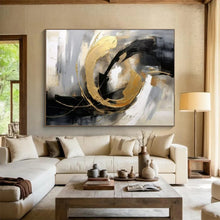 Load image into Gallery viewer, Hand - Painted Black - Gold Curved Abstract Acrylic Art for Luxury - Style Dining Room Wall LargeART1627
