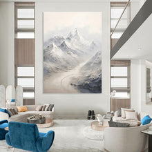 Load image into Gallery viewer, “Misty Mountain Valley in Grey and White” - Grey, White Abstract Art on Canvas DKH1264
