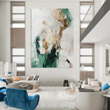 Load image into Gallery viewer, “Green - Gold Abstract Fusion” Abstract Painting on Canvas, Nature - Inspired Decor DKH1008
