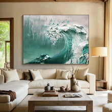 Load image into Gallery viewer, “Turquoise Ocean Wave” - Impasto - Style Abstract Acrylic, Great for Bathroom and Coastal Living Room DLZ232
