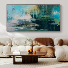 Load image into Gallery viewer, Large - Format Hand - painted Turquoise Abstract Swirl Acrylic Art for Creative Studios LargeART0196
