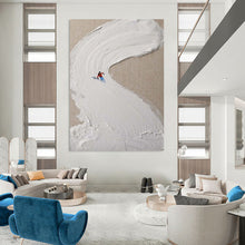 Load image into Gallery viewer, “Ski Slope Impasto” ，Cream - colored impasto forming a ski slope, with a small skier in red and blue. DTP311
