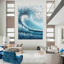 Load image into Gallery viewer, “Crashing Wave Impasto” – Thick, textured blue and white crashing wave. DTP322
