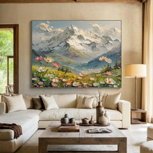 Load image into Gallery viewer, Snowy Mountain and Flower Field Abstract Painting on Canvas - “Alpine Dream” DKH674
