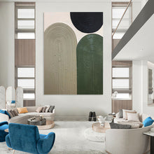 Load image into Gallery viewer, “Textured Arches in Neutral Tones” - Beige, Green, Black Abstract Art on Canvas DKH1166
