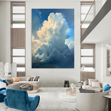 Load image into Gallery viewer, “Fluffy Clouds in Blue Sky” - Impressionistic Abstract Acrylic, Ideal for Bedroom and Home Office DTP006
