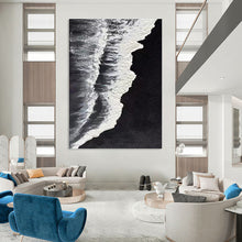 Load image into Gallery viewer, “Monochrome Shoreline” Abstract Coastal Painting on Canvas, Minimalist Decor DKH962
