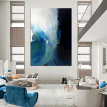Load image into Gallery viewer, “Blue and White Flow” Abstract Ink - Inspired Painting on Canvas, Serene Minimalist Art DKH941

