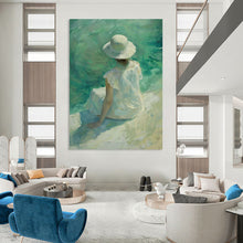 Load image into Gallery viewer, “Seaside Solitude” – Figure by the Sea Oil Painting with Soft, Calming Tones DTP088
