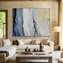 Load image into Gallery viewer, Blue and Gold Cloudy Landscape Acrylic Art - Ideal for Luxury Bedroom &amp; Zen - inspired Living Room LargeART0584
