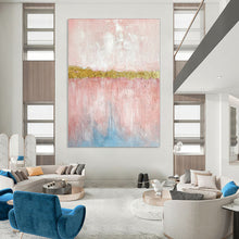 Load image into Gallery viewer, Pink &amp; Gold Strip Abstract Painting, Perfect for Elegant Bedroom &amp; Glamorous Dressing Room LargeART1884
