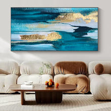 Load image into Gallery viewer, Teal &amp; Gold Drip Abstract Acrylic Art, Nice for Entryway &amp; Gallery Wall LargeART1007
