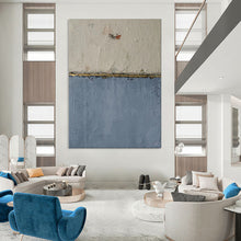 Load image into Gallery viewer, Textured White, Blue &amp; Gold Abstract, Perfect for Elegant Dining Room &amp; Chic Bedroom LargeART1967
