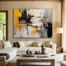 Load image into Gallery viewer, Bold Yellow, Black, and White Abstraction Abstract acrylic painting DLZ085
