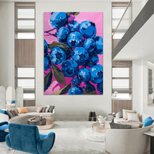 Load image into Gallery viewer, Vivid Blueberries on Pink Abstract Painting, Ideal for Modern Kitchen &amp; Dining Room LargeART2013
