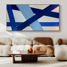 Load image into Gallery viewer, Blue &amp; White Geometric Ribbon - Style Acrylic Art, Perfect for Contemporary Living Room &amp; Art Gallery Wall LargeART0995
