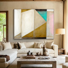Load image into Gallery viewer, Geometric Abstract Painting with Gold, White, and Teal for Modern Dining Room &amp; Art Gallery DKH283
