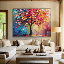 Load image into Gallery viewer, Colorful Tree “Patchwork Blossoms” Painting on Canvas, Whimsical Nature Art DKH858
