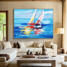 Load image into Gallery viewer, “Colorful Sailboats on Blue Ocean” - Expressionistic Abstract Acrylic, Suits Yacht Club and Vibrant Living Room DLZ266
