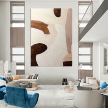 Load image into Gallery viewer, “Earthy Tones Abstract Shapes” - Brown, White Abstract Art on Canvas DKH1180
