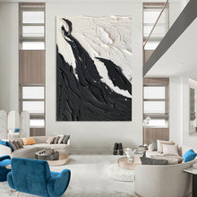 Load image into Gallery viewer, “Textured Black &amp; White Peaks” – Thick black impasto, white textured “mountains” DTP404
