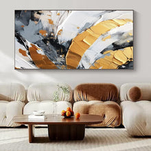 Load image into Gallery viewer, Black, White, and Gold Abstract Swirls Canvas Painting, Perfect for Industrial - Chic Loft &amp; Art - Forward Gallery LargeART1243

