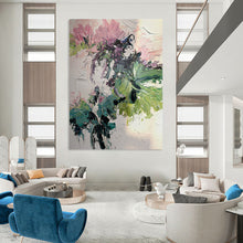 Load image into Gallery viewer, “Impasto Floral Bouquet” – Textured Flower Oil Painting with Pink &amp; Green Hues DTP271

