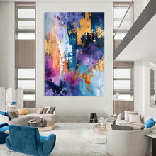 Load image into Gallery viewer, “Cosmic Color Burst” – Abstract Acrylic Painting with Purple, Blue &amp; Gold Hues DTP282
