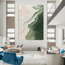 Load image into Gallery viewer, “Textured Green and White Abstraction” - Layered Color Field Art on Canvas DKH1382
